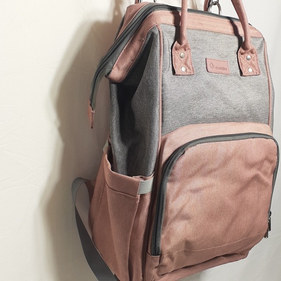 Upsimples Diaper Bag Pink Gray Backpack with‎ USB Charging Port Thermal Pockets - Picture 4 of 13